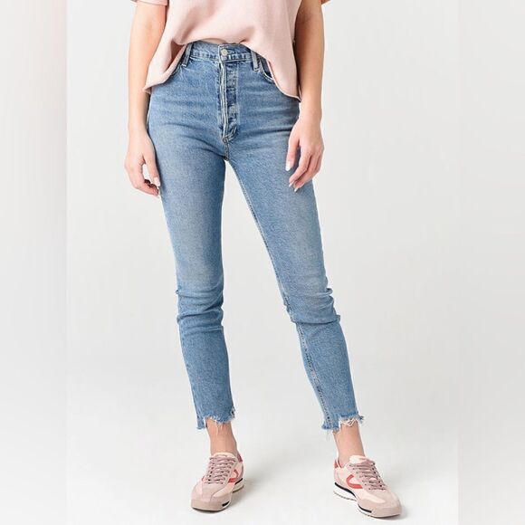 Agolde Nico Blue Jeans Skinny High Rise Slim Fit Cut Out Size 26 - Picture 4 of 11